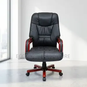 Office Chair Executive Leather High Back Wooden Armrest