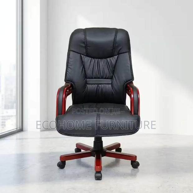 Office Chair Executive Leather High Back Wooden Armrest - thumbnail 2