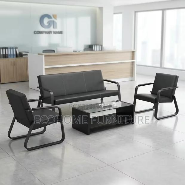 Waiting Area Chairs 3 Seater Office Sofa Set Black - main view