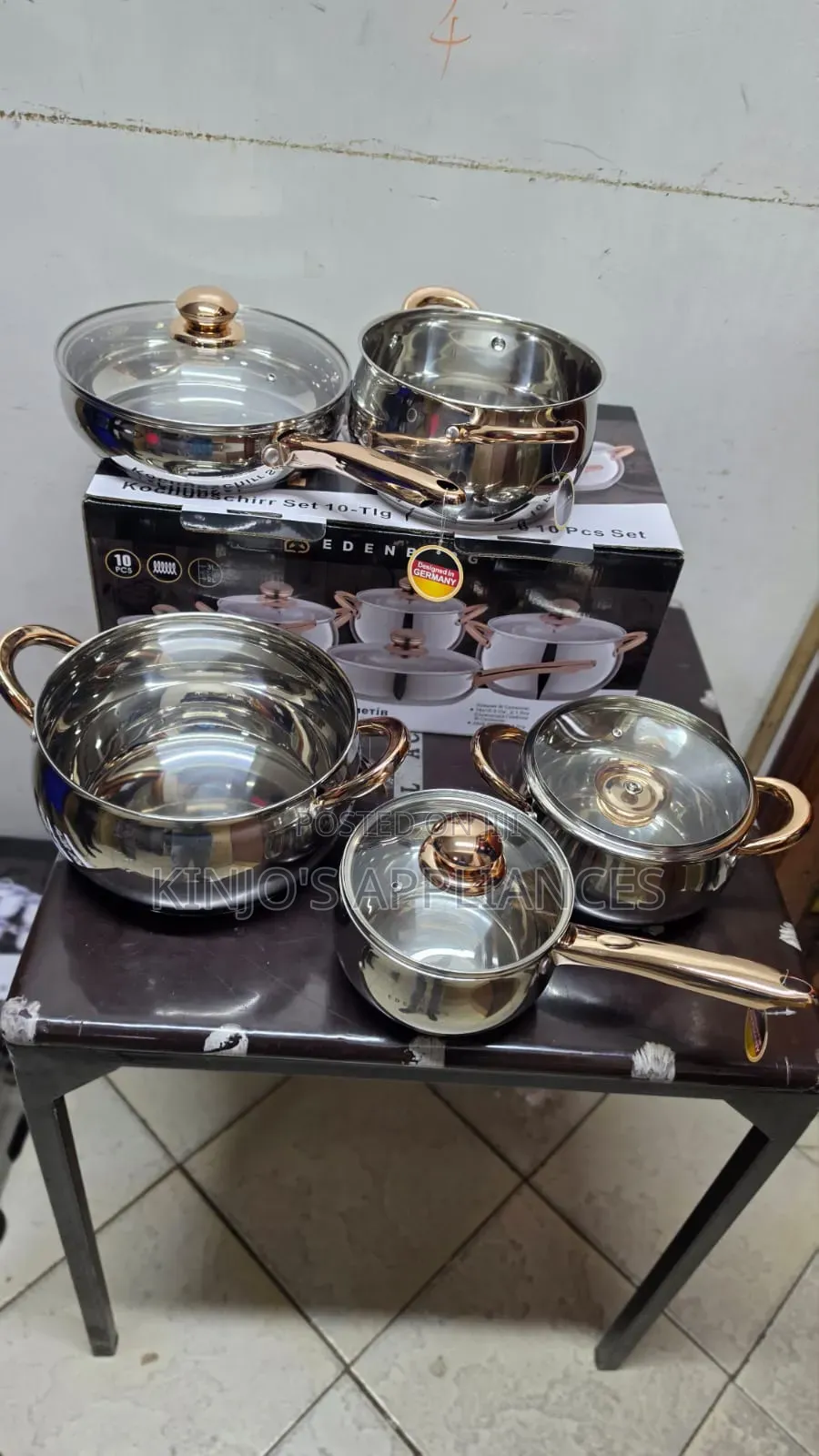 10 Pieces Gold Stainless Steel Edenburg EB-2422 Cookware Set