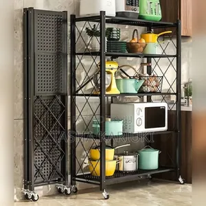 Foldable Multipurpose Rack With Shelves Wheels/ Kitchen Rack