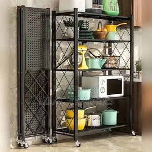 Foldable Multipurpose Rack With Shelves Wheels/ Kitchen Rack