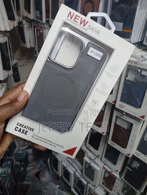 Grey New Skin Magnetic Leather Case Packaged for the iPhone 15 Pro