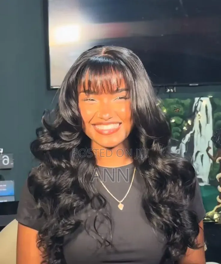 Customized 26 Inch Wavy Synthetic Wig With Curtain Bangs and Fringe