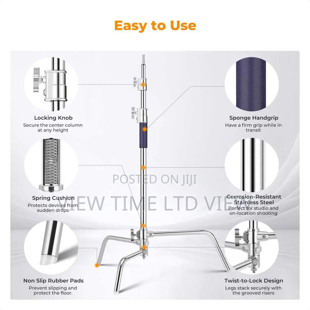 K F Concept 3.3m Heavy Duty Stainless Steel C Stand With Boom Arm