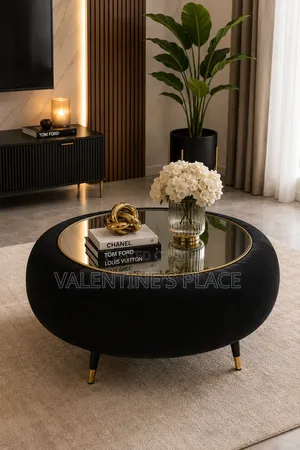 Elegant Black Velvet Upholstered Coffee Table With Glass Top