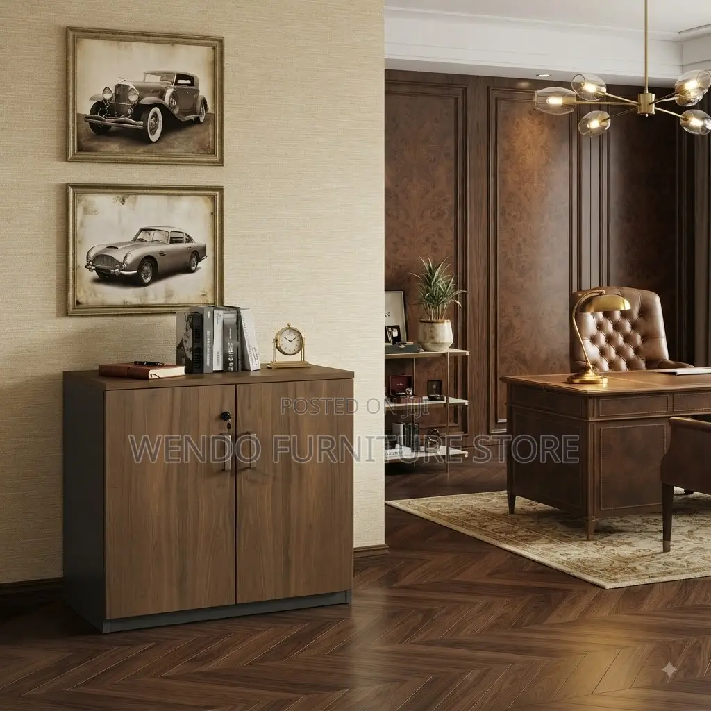 Office Cabinet; Two Doors Brown Color Home Office Credenza