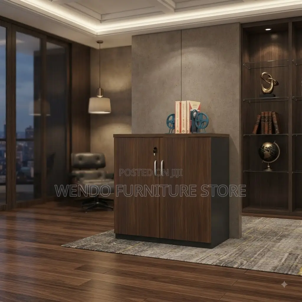 Office Cabinet; Two Doors Brown Color Home Office Credenza