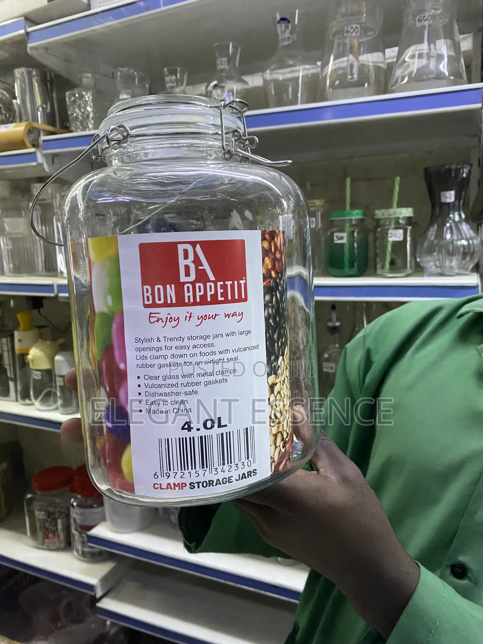 Bon Appetit Glass Storage Jar With Clip Handle 4l