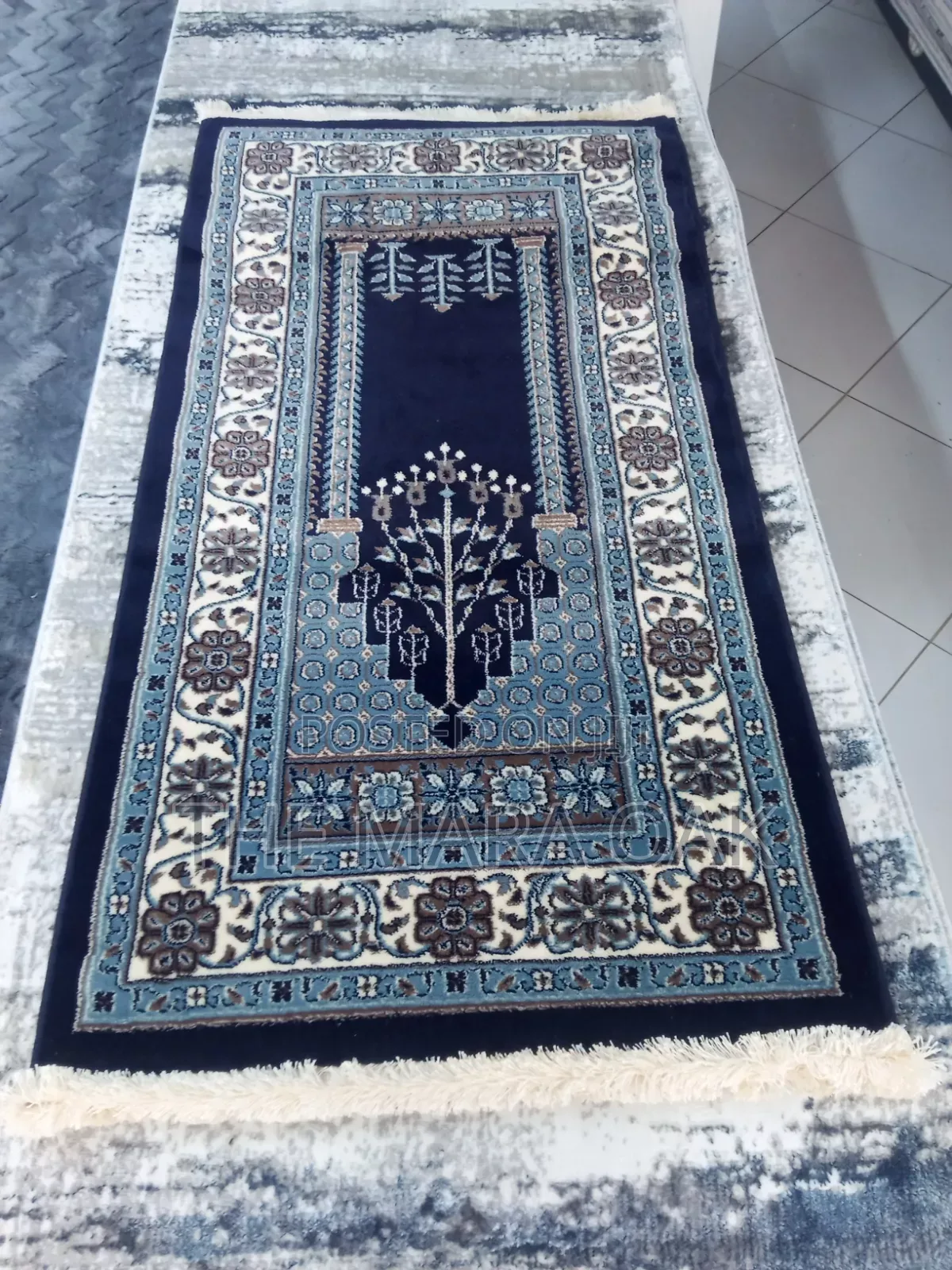 Premium Islamic Wedding Gift - Navy Blue/Tree-of-Life Motif Prayer Rug