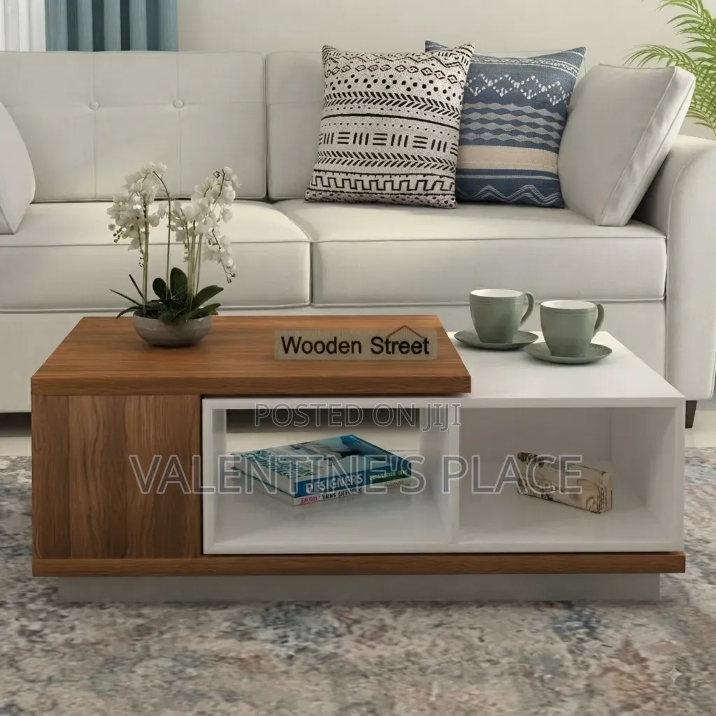 Modern Wooden White Coffee Table With Storage - Excellent Condition