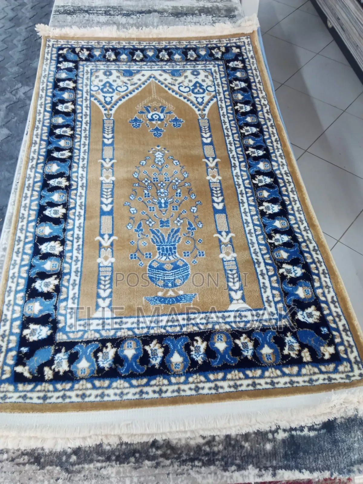 Premium Islamic Wedding Gift- Gold Camel/ Blue Vase Motif Rug