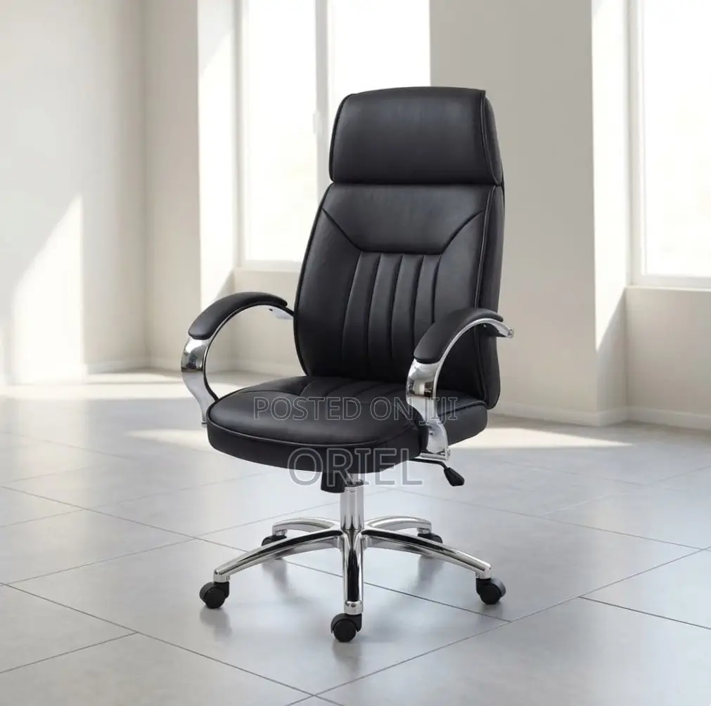 Office Chair : Executive Black Padded Leather Office Chair