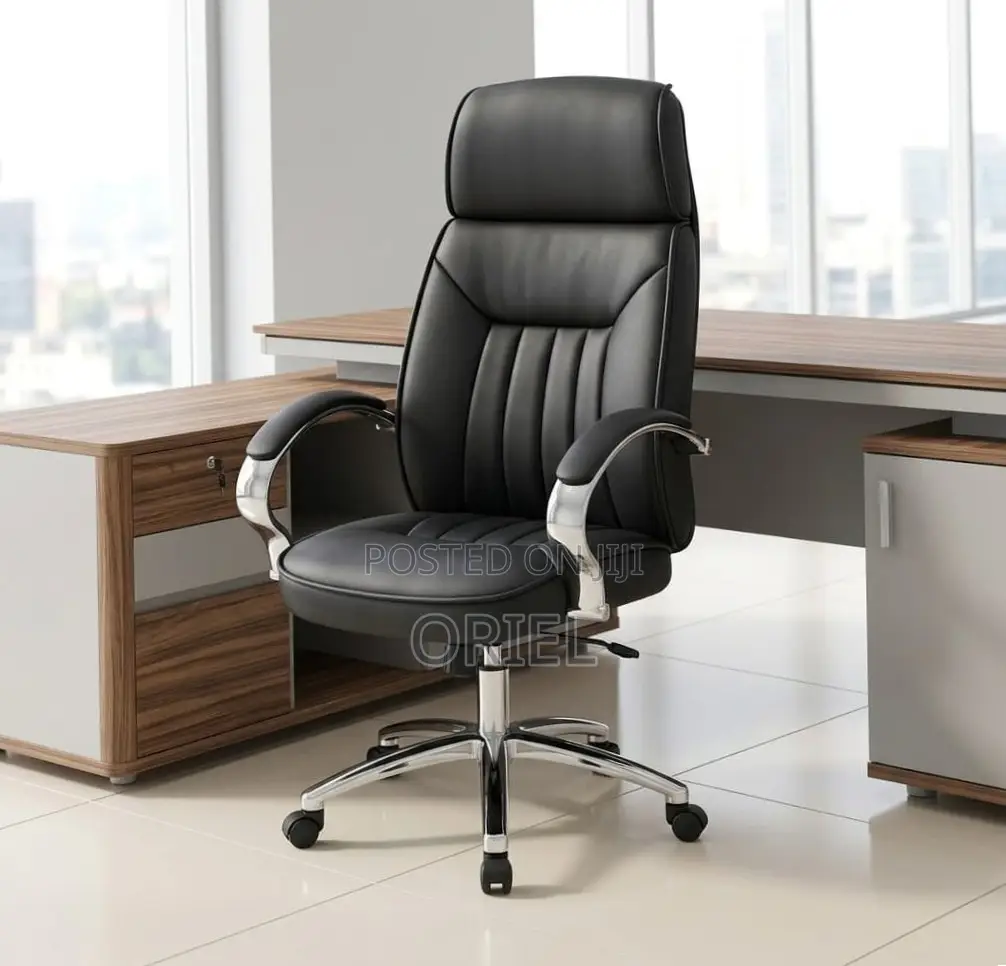 Office Chair : Executive Black Padded Leather Office Chair