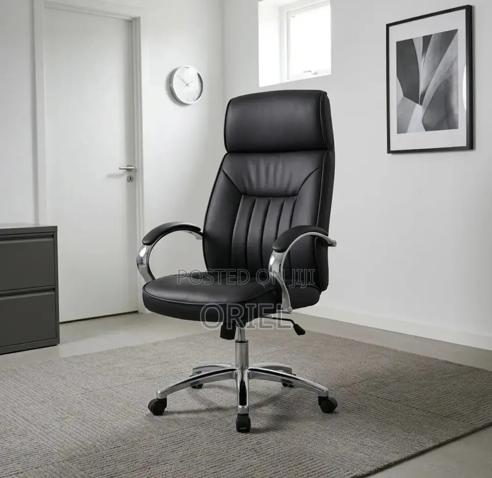 Office Chair : Executive Black Padded Leather Office Chair