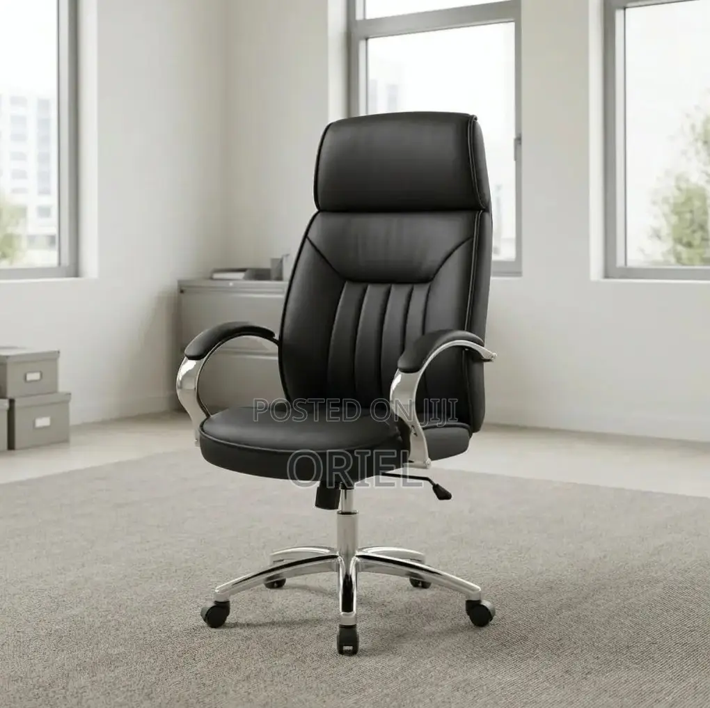 Office Chair : Executive Black Padded Leather Office Chair