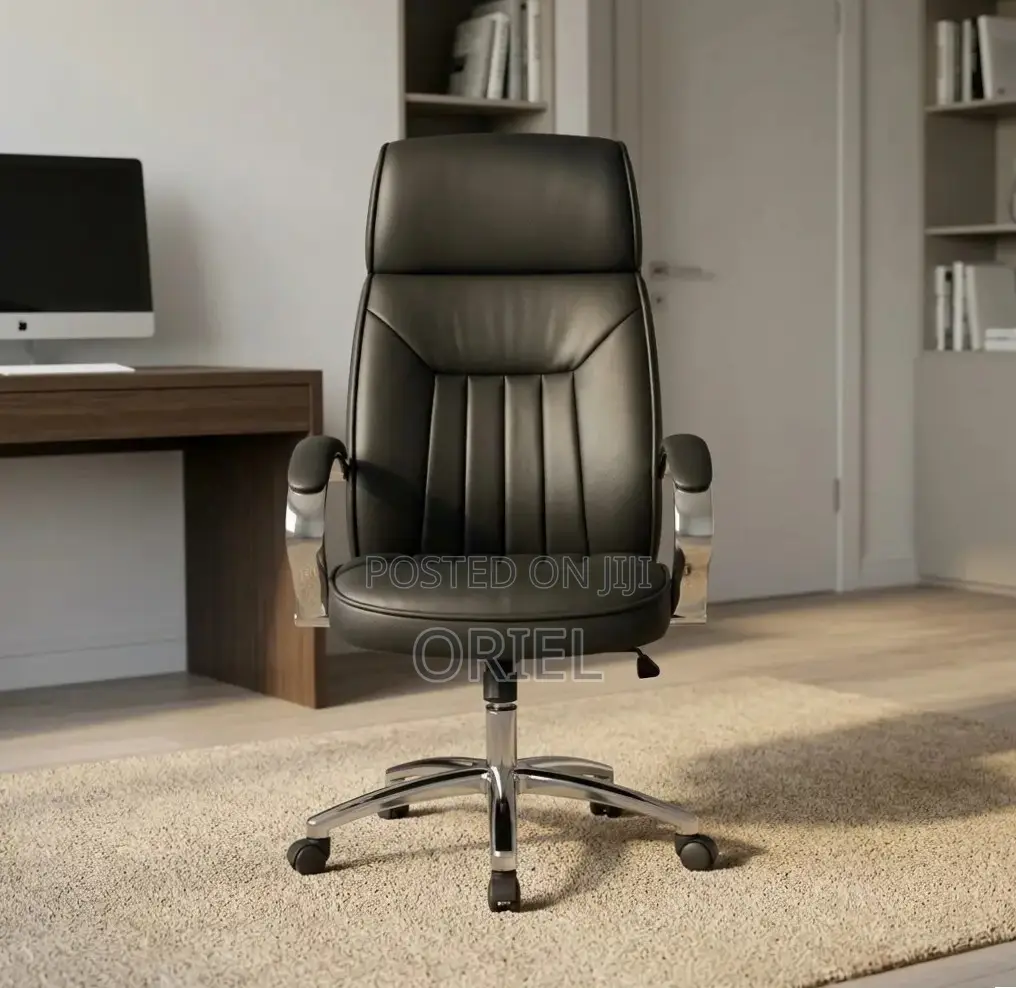 Office Chair : Executive Black Padded Leather Office Chair