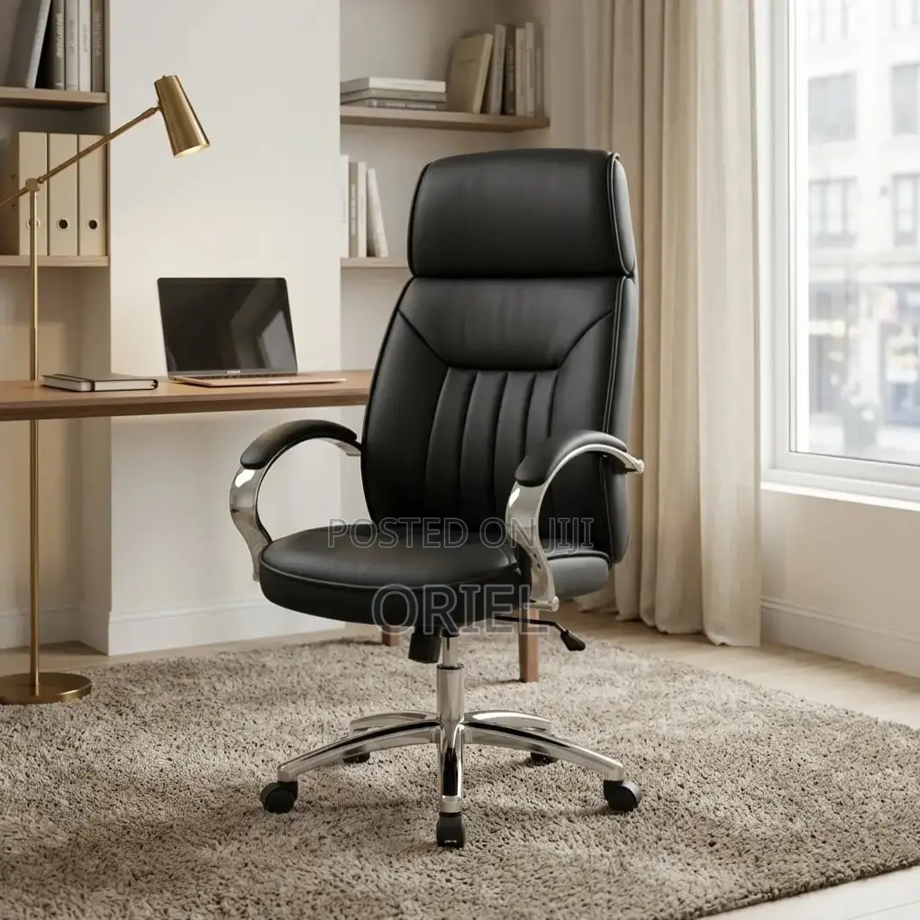Office Chair : Executive Black Padded Leather Office Chair