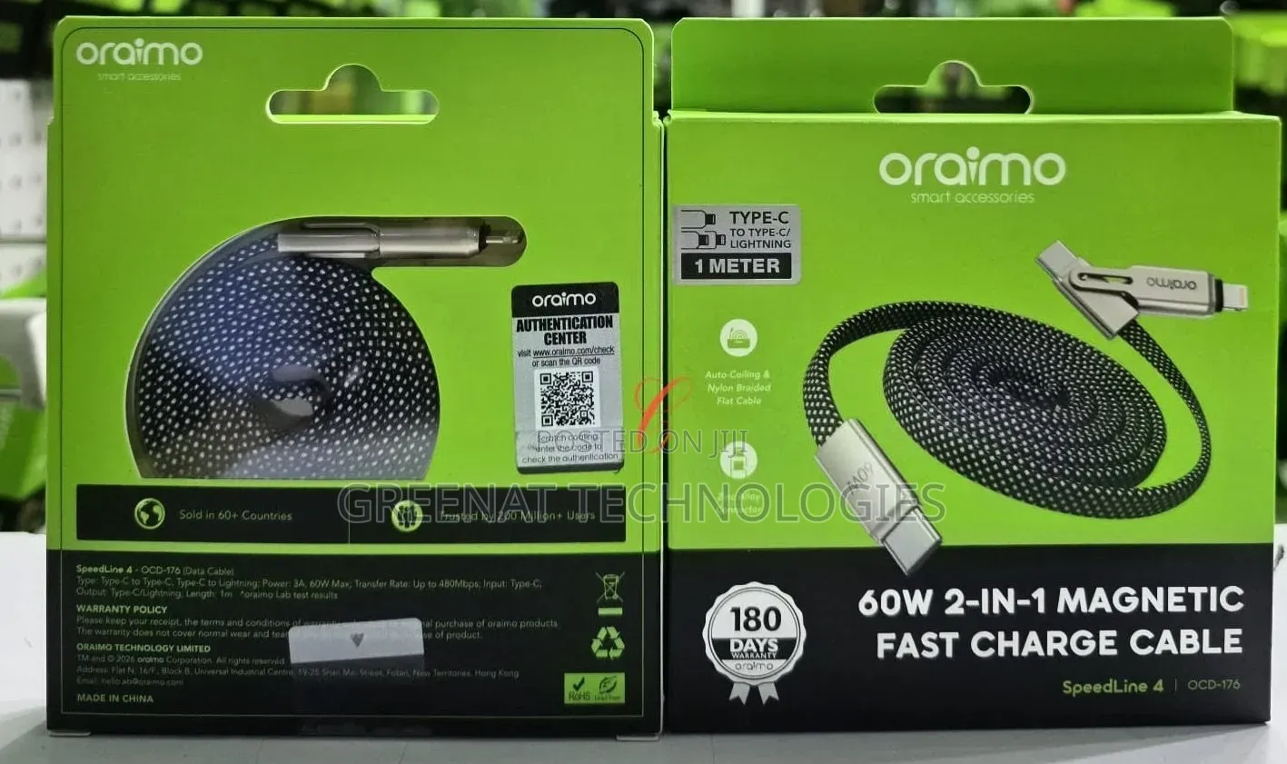 Oraimo SpeedLine 4 OCD-176 60W 2-in-1 Fast Charging C-C, C-Lightining