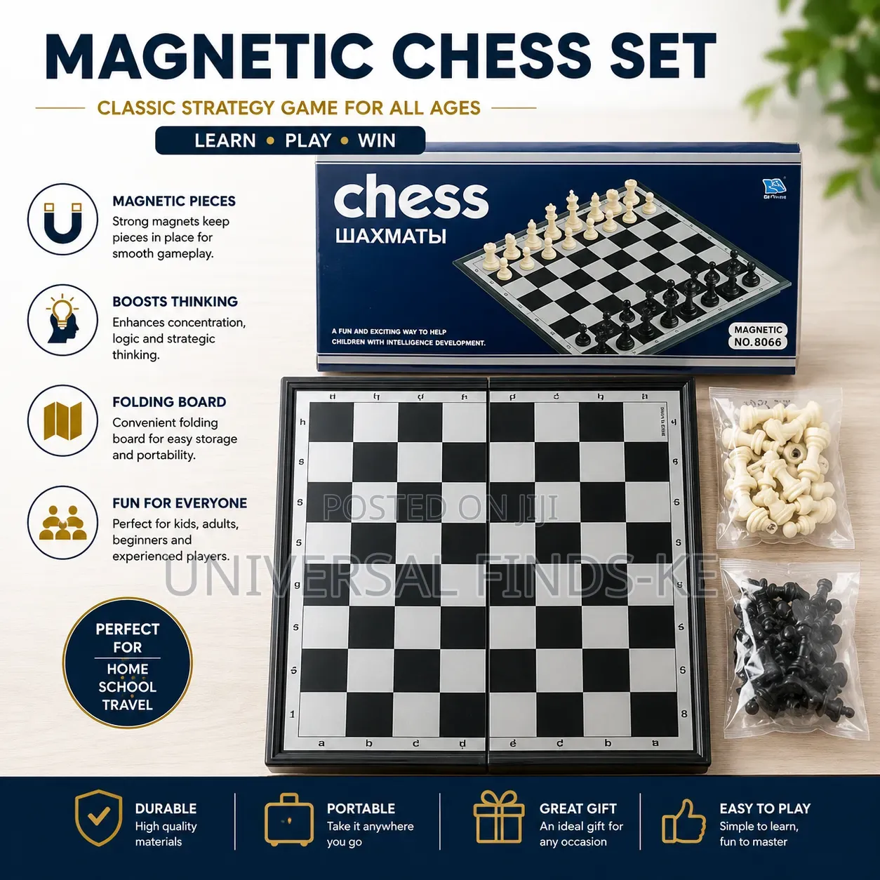 Magnetic Chess Board Game Set – Foldable Chess Board