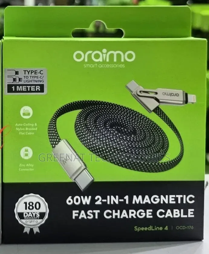 Oraimo SpeedLine 4 OCD-176 60W 2-in-1 Fast Charging C-C, C-Lightining