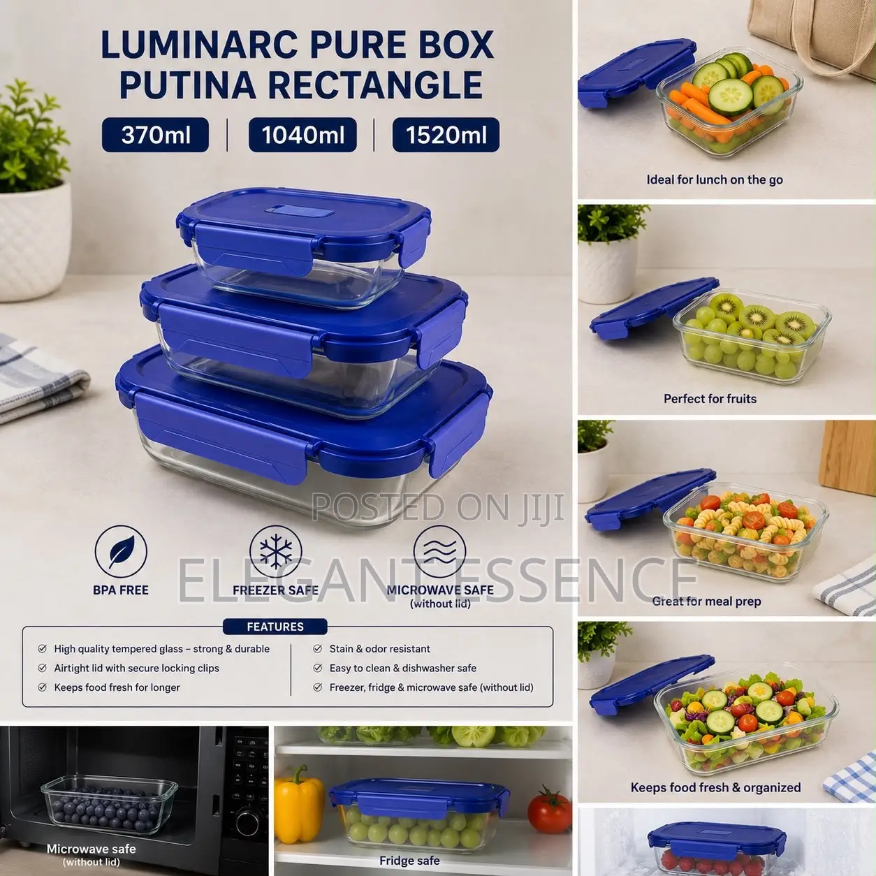 3 in 1 Set of Luminarc Rectangular Dishes 370ml ,1040ml,1520ml