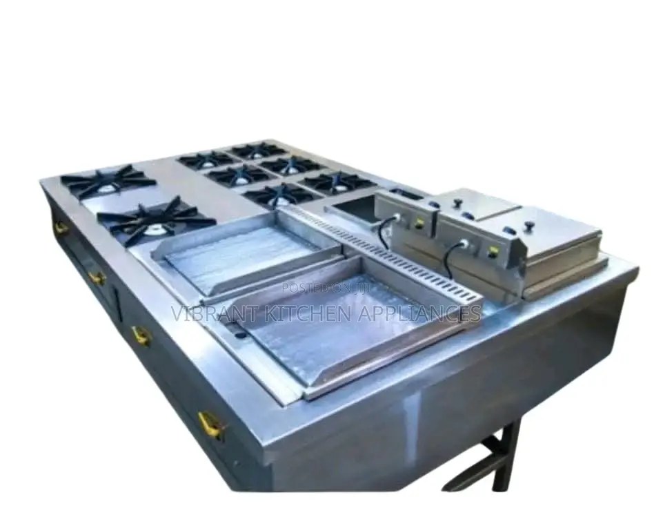 Commercial Cooking Unit – 6 Burners, 2 Hotplates Double Fryer