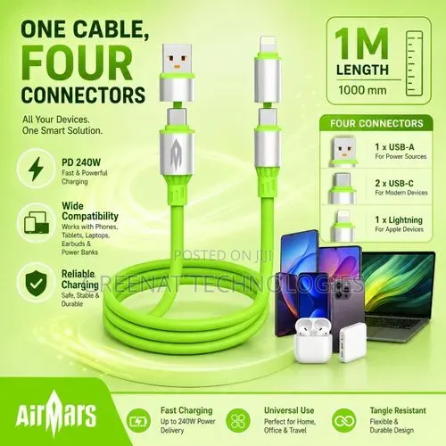 AirMars 4-in-1 Silicone Cable
240W Super Fast Charging