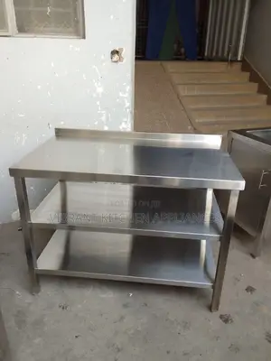 Three-Tier Stainless Steel Table With Backsplash