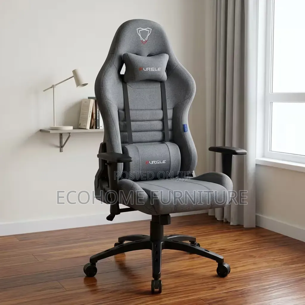 Gaming Chair Grey Ergonomic With Headrest Lumbar Support