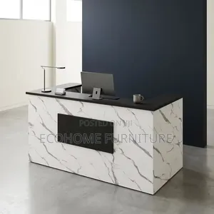 Reception Desk Modern Marble Finish With Black Top