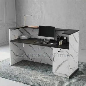 Reception Desk Modern Marble Finish With Black Top