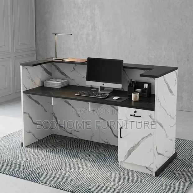 Reception Desk Modern Marble Finish With Black Top - thumbnail 2