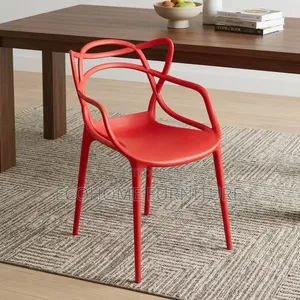 Dining Chair Modern Red Plastic With Armrests