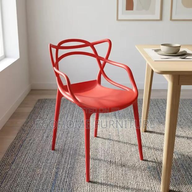 Dining Chair Modern Red Plastic With Armrests - thumbnail 2