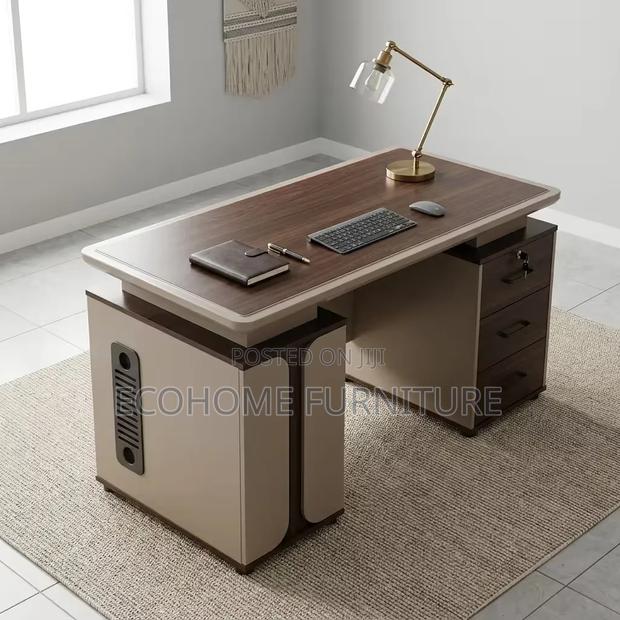 1.4m Office Desk Executive Modern White Wood With Storage - thumbnail 2