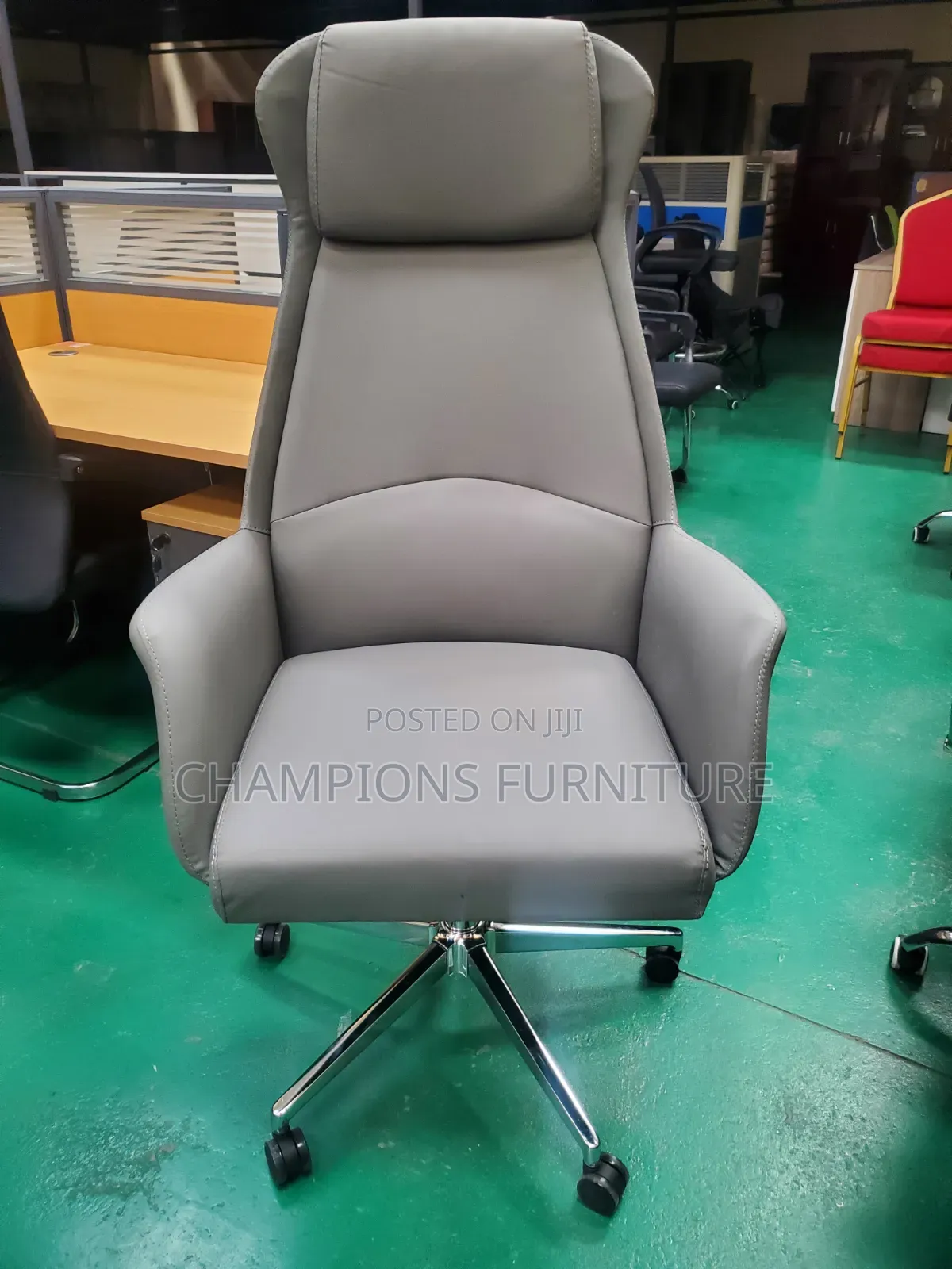 Grey Executive Office Chair With Integrated Headrest