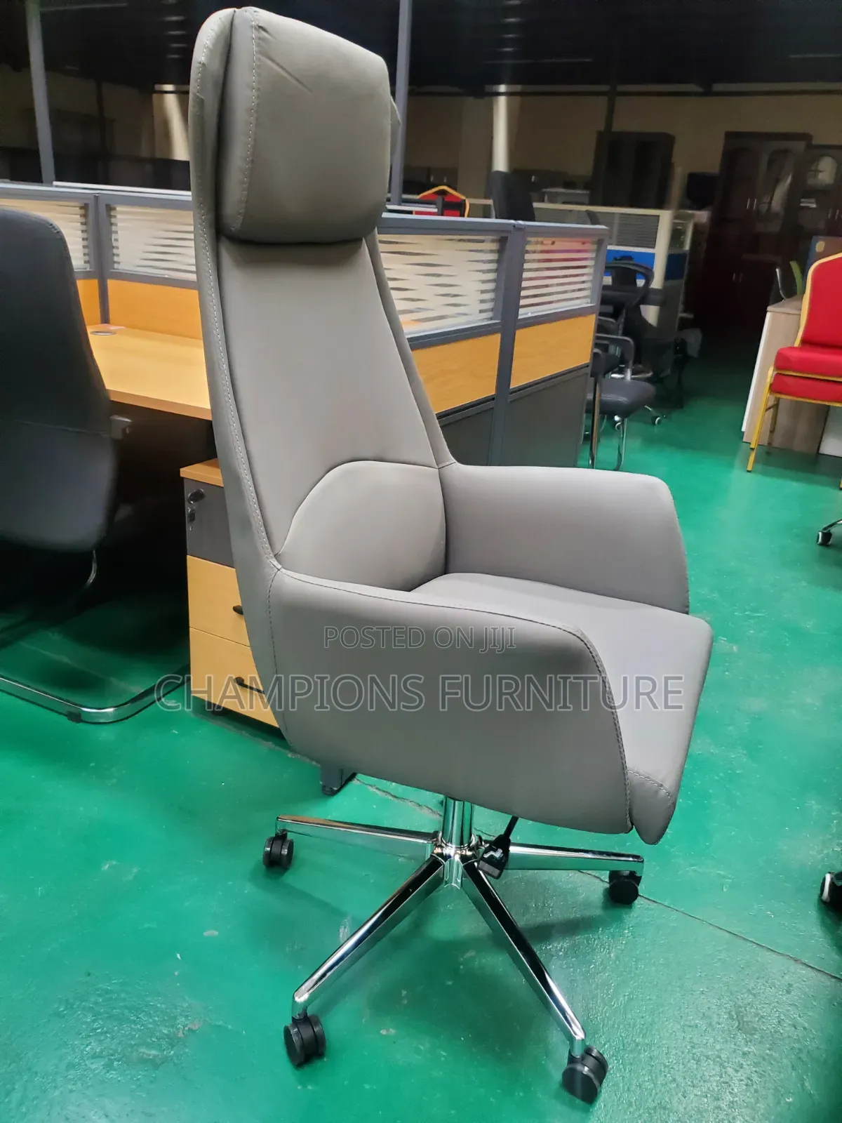 Grey Executive Office Chair With Integrated Headrest