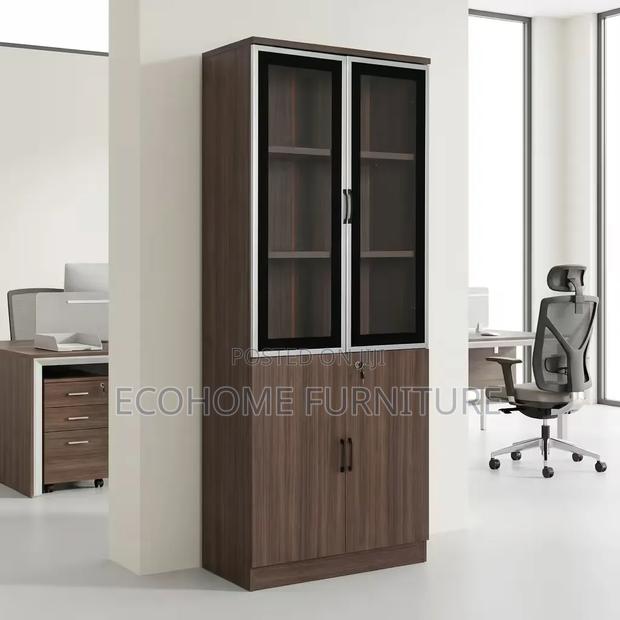Office Cabinet Wooden 2 Door Glass Display With Storage