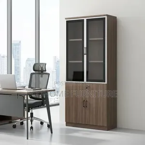 Office Cabinet Wooden 2 Door Glass Display With Storage