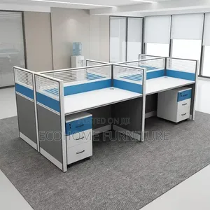 Office Workstation 4 Seater With Blue Privacy Panels
