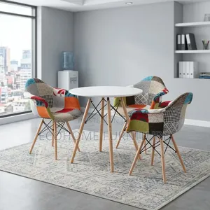 Dining Table Set Round White Table With 3 Patchwork Chairs