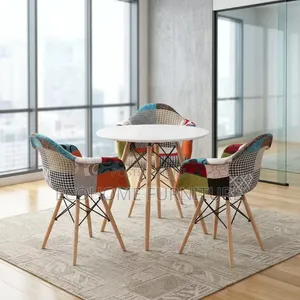 Dining Table Set Round White Table With 3 Patchwork Chairs