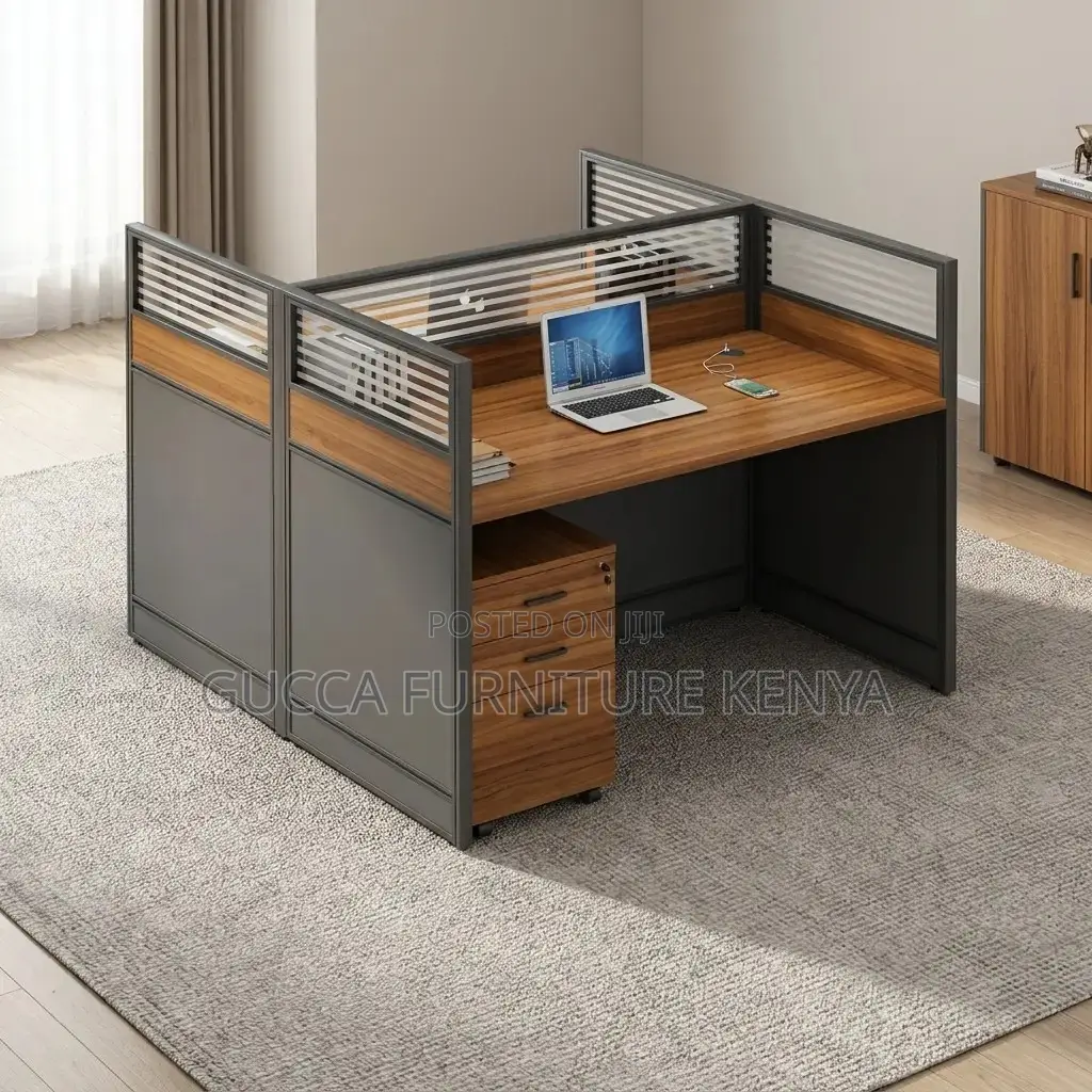 Office Brown 2-Way Workstation Desk.