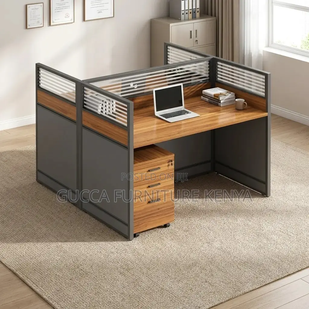 Office Brown 2-Way Workstation Desk.