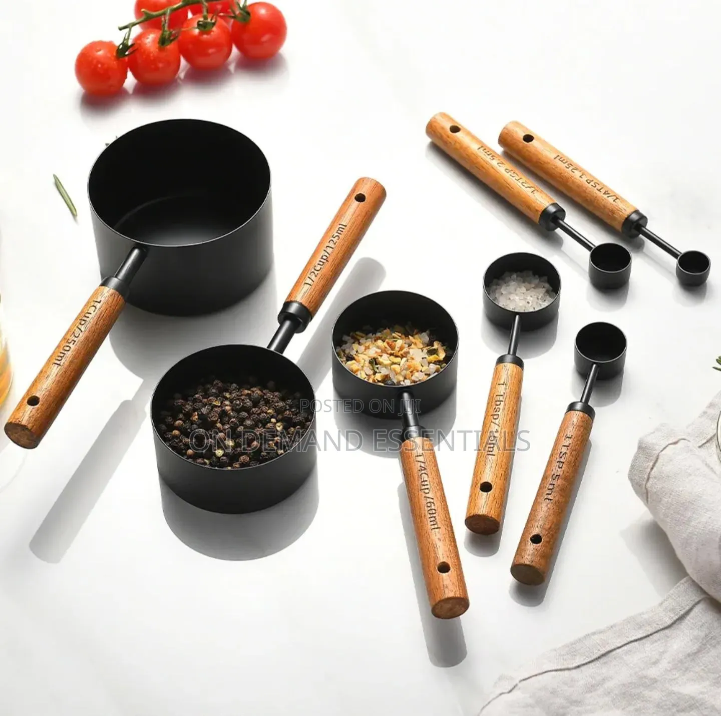 8pc Stainless Steel Measuring Cups Spoons With Fragrant Wood Handles