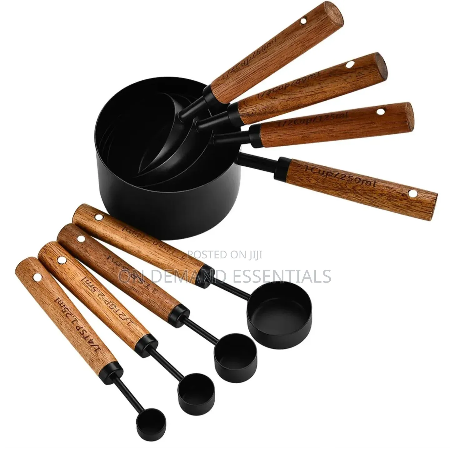 8pc Stainless Steel Measuring Cups Spoons With Fragrant Wood Handles
