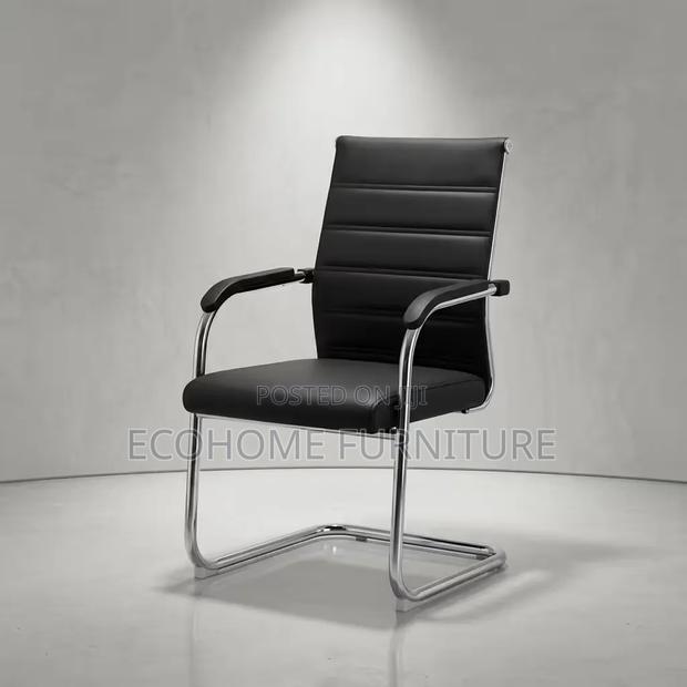 Visitor Chair | Black Leather Office Guest Chair