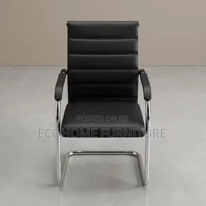 Visitor Chair | Black Leather Office Guest Chair