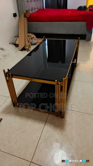 Modern Black Gold Glass Coffee Table | Luxury Living Room Table